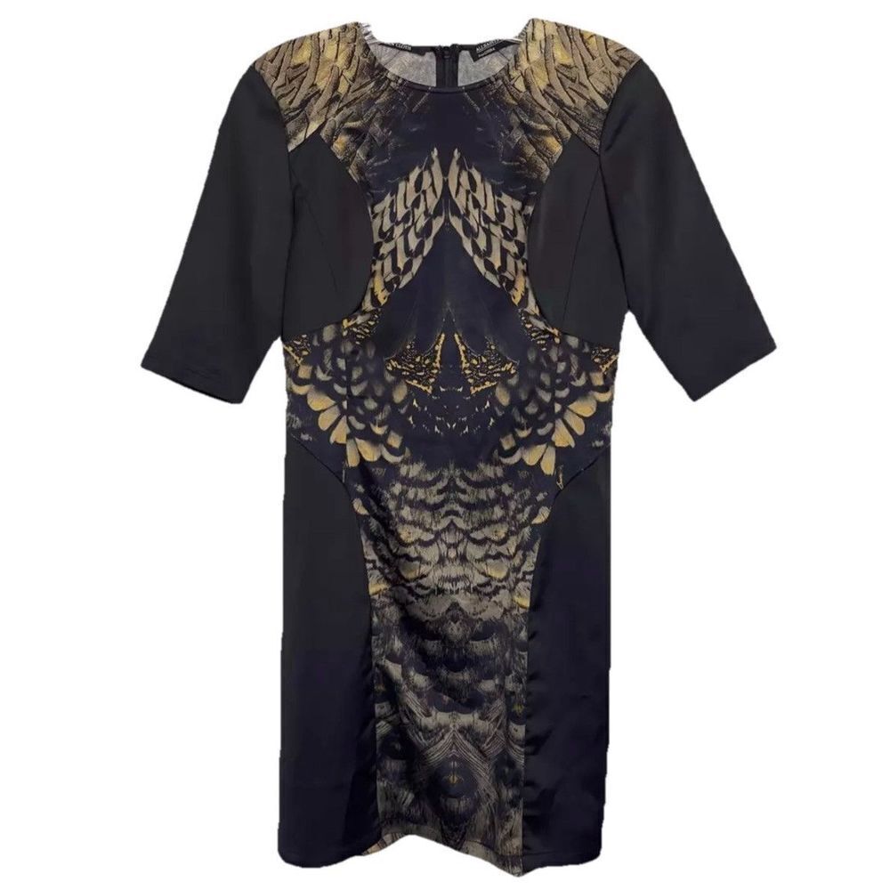 All Saints Satin Shift Mini Dress Size 4 Art To Wear Peacock Black Gold Grunge